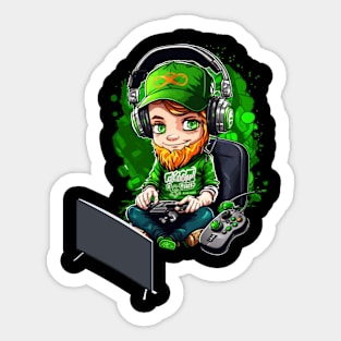 St Patricks Day Video Game Shirt | Gamer Leprechaun Irish Gamer Boys St Patricks Day Men -Shamrock Video Game controller - st patrick gamer for boys men Sticker